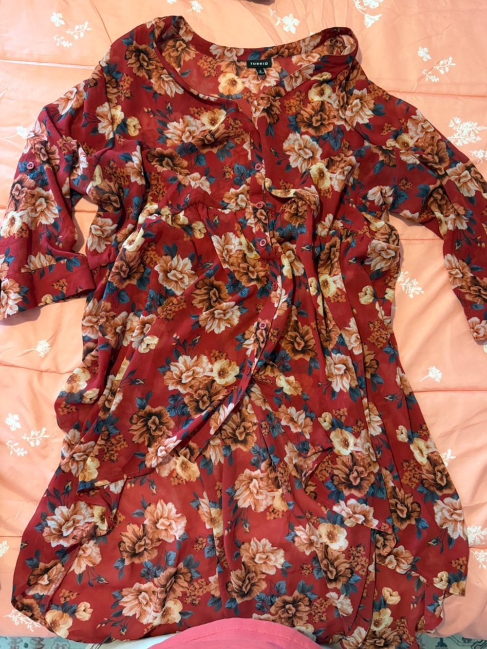 Torrid size 3 Babydoll high-low tunic Rust Red Floral